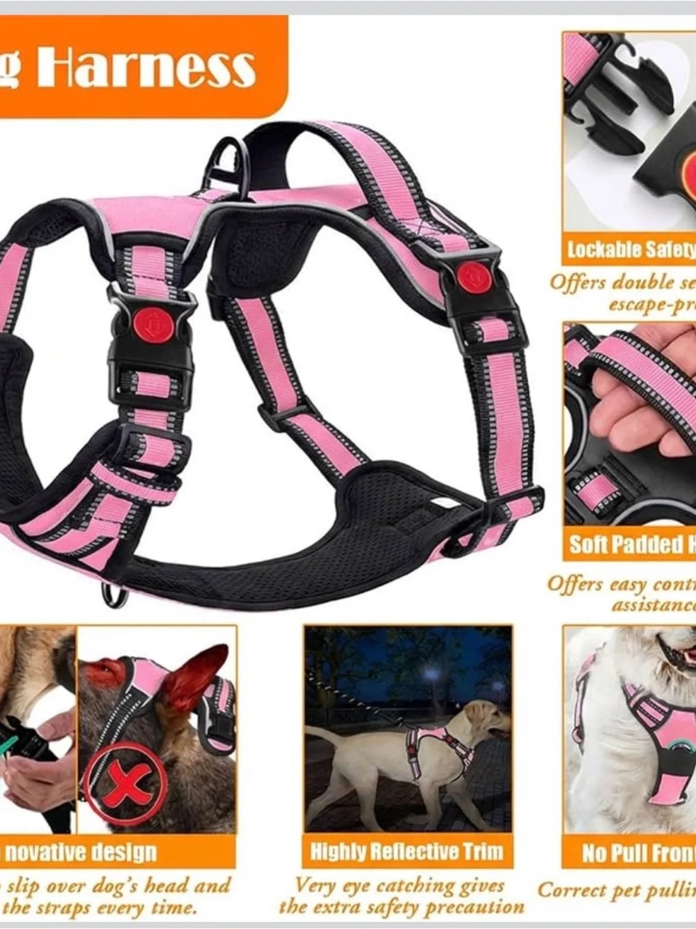 Adjustable Pink Padded Dog Harness and Leash Set for Small Dogs -